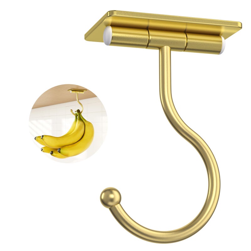 Josmimic Under Cabinet Banana Hook Adhesive - Sticky Banana Hanger Under Counter, Sturdy Metal Banana Holder for Hanging Bananas or Kitchen Utensil, Banana Saver, Keeps Bananas Fresh, Gold - Image 1